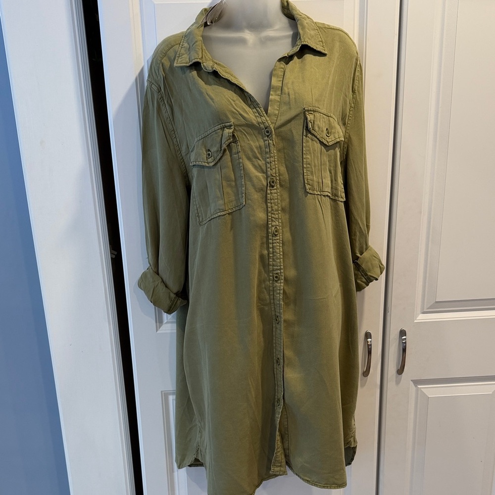Philosophy NWT Button-Up Army Green Chambray Tunic Shirt Dress Size XXL